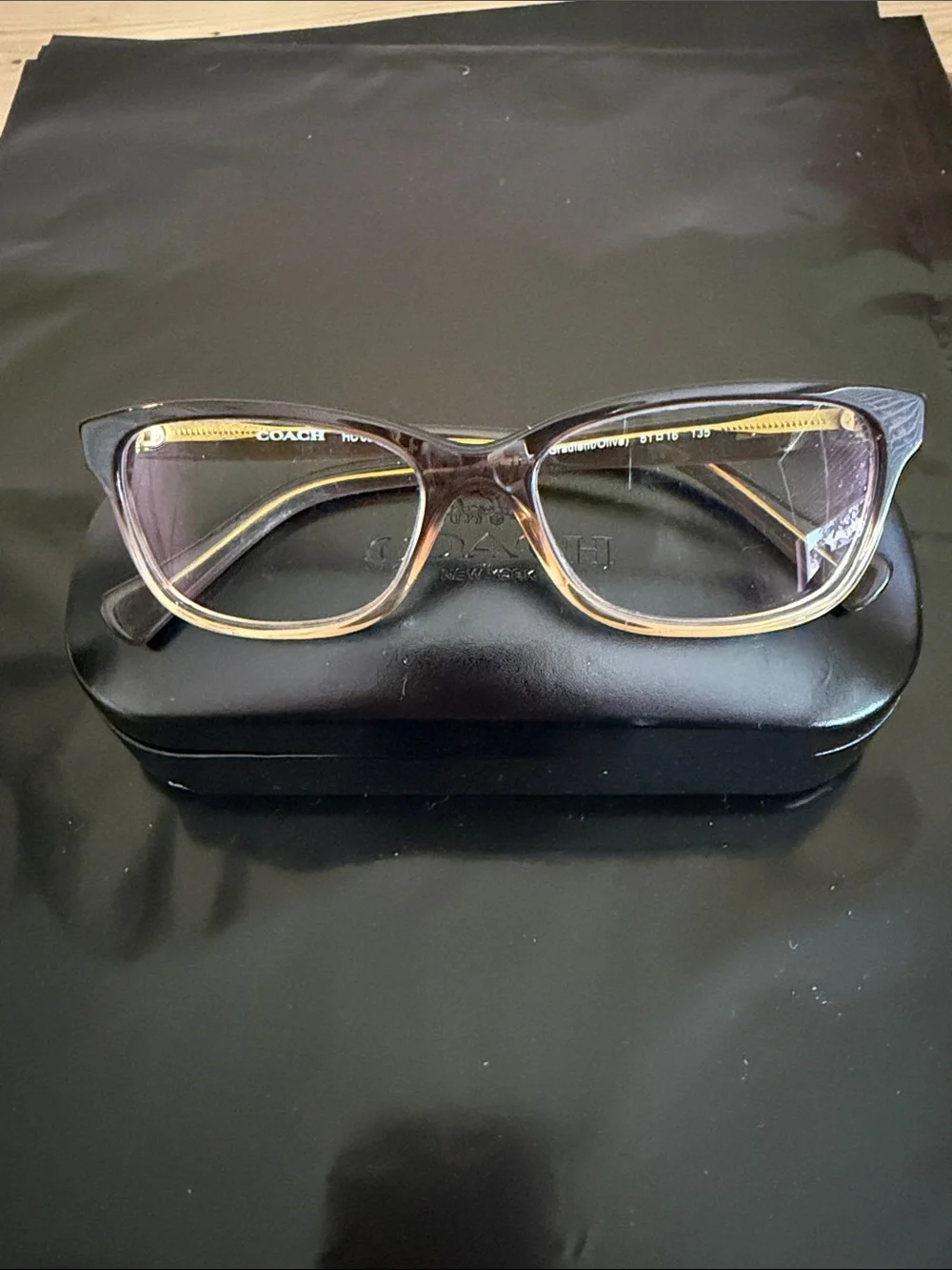 COACH Women's Brown Gradient Cat-Eye Glasses with Gold Accents